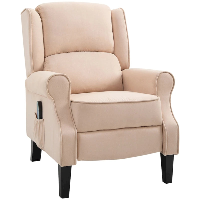 Cream White Heated Massage Recliner Chair with Lumbar Heating & Remote Controller
