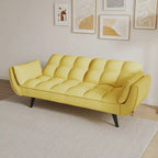 Canapé jaune avec accoudoirs et coussin décoratif - Canapé-lit confortable pour petits espaces, idéal pour les appartements