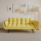Canapé jaune avec accoudoirs et coussin décoratif - Canapé-lit confortable pour petits espaces, idéal pour les appartements