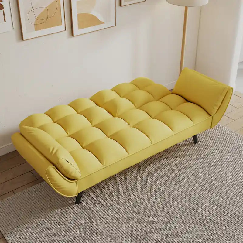 Canapé jaune avec accoudoirs et coussin décoratif - Canapé-lit confortable pour petits espaces, idéal pour les appartements