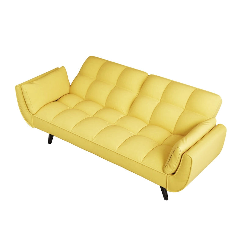 Canapé jaune avec accoudoirs et coussin décoratif - Canapé-lit confortable pour petits espaces, idéal pour les appartements
