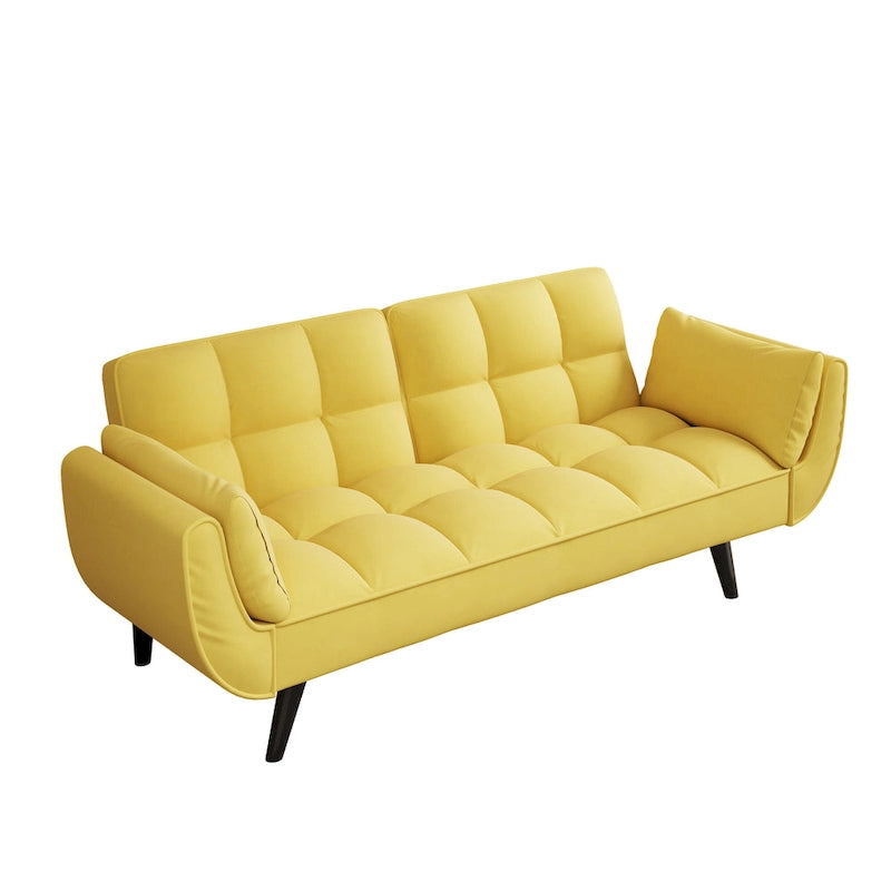 Canapé jaune avec accoudoirs et coussin décoratif - Canapé-lit confortable pour petits espaces, idéal pour les appartements