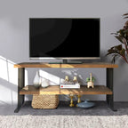 Table console média avec une étagère pour votre intérieur, en bois de récupération naturel et finition noire