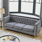 Canapé 3 places gris en velours capitonné 80,5 po avec clous décoratifs