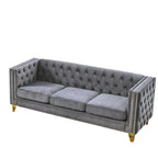 Canapé 3 places gris en velours capitonné 80,5 po avec clous décoratifs