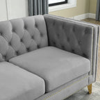 Canapé 3 places gris en velours capitonné 80,5 po avec clous décoratifs
