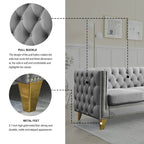 Canapé 3 places gris en velours capitonné 80,5 po avec clous décoratifs
