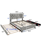 Lit plateforme Queen avec tête de lit touffetée dorée, lit gigogne et rangement (capacité de 272 kg)