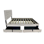 Lit plateforme Queen avec tête de lit touffetée dorée, lit gigogne et rangement (capacité de 272 kg)