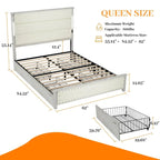 HEBZON Queen Size Bed Frame White MDF+Metal with Upholstered Headboard and 4 Storage Drawers