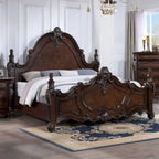  Eugene Traditional Dark Cherry Solid Wood Four Poster Panel Bed with Carved Details