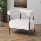 Fauteuil d'appoint moderne en tissu bouclé, fauteuil incurvé avec cadre en métal noir