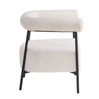 Fauteuil d'appoint moderne en tissu bouclé, fauteuil incurvé avec cadre en métal noir