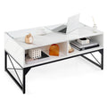 Table basse Gymax brillante à DEL avec dessus en faux marbre et verre trempé