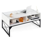 Table basse Gymax brillante à DEL avec dessus en faux marbre et verre trempé