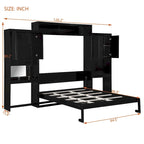 Lit escamotable Queen Size avec bureau, coiffeuse et armoires, Espresso