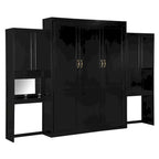 Lit escamotable Queen Size avec bureau, coiffeuse et armoires, Espresso