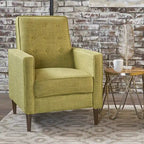 Fauteuil inclinable inclinable à dossier poussant en tissu vert du milieu du siècle avec repose-pieds, dossier capitonné et pieds en bois de hêtre