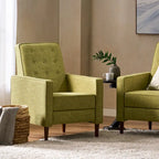 Fauteuil inclinable inclinable à dossier poussant en tissu vert du milieu du siècle avec repose-pieds, dossier capitonné et pieds en bois de hêtre
