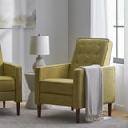 Fauteuil inclinable inclinable à dossier poussant en tissu vert du milieu du siècle avec repose-pieds, dossier capitonné et pieds en bois de hêtre