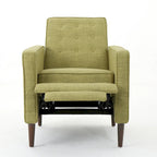 Fauteuil inclinable inclinable à dossier poussant en tissu vert du milieu du siècle avec repose-pieds, dossier capitonné et pieds en bois de hêtre