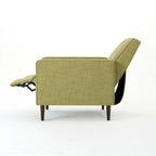 Fauteuil inclinable inclinable à dossier poussant en tissu vert du milieu du siècle avec repose-pieds, dossier capitonné et pieds en bois de hêtre