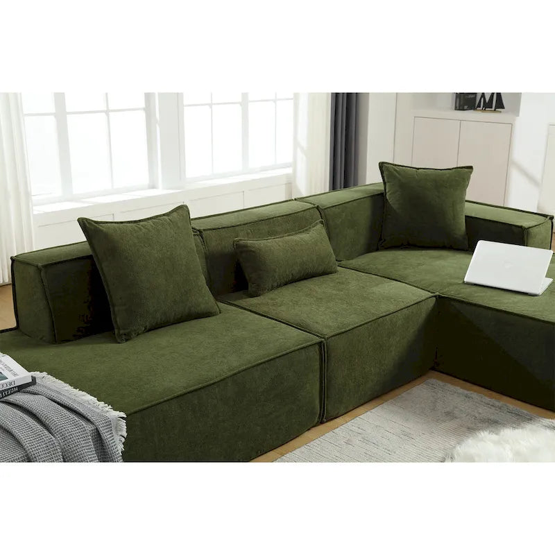 Canapé sectionnel vert 129,5 places en forme de L, modulable, minimaliste, avec méridienne, conception polyvalente à combinaison libre