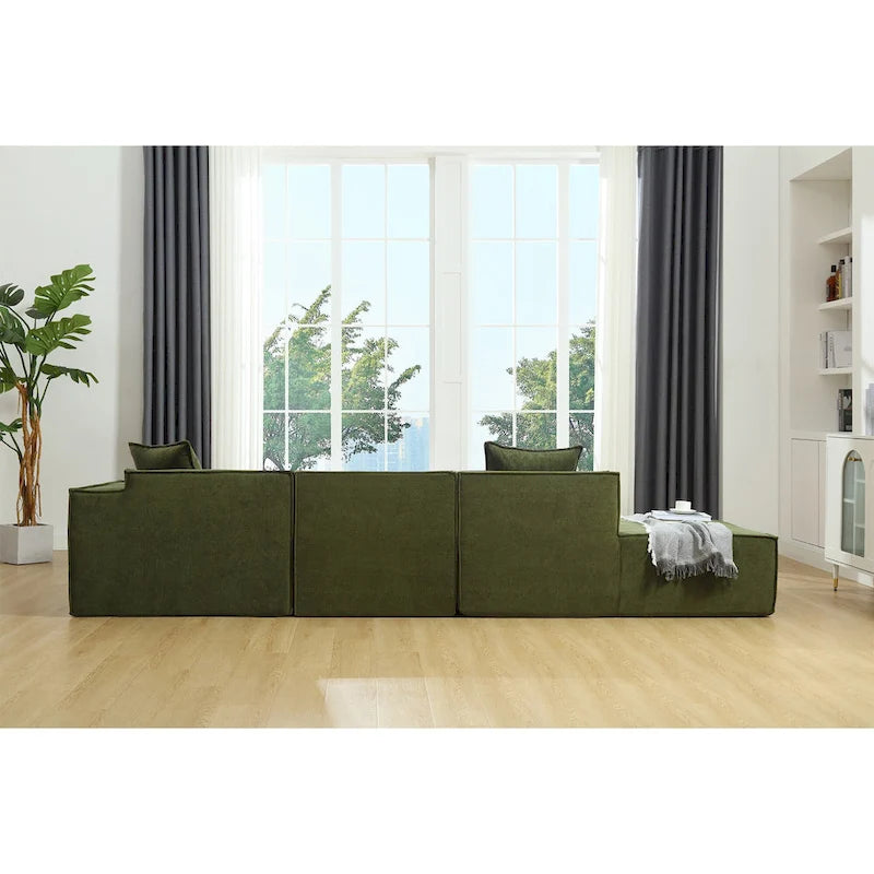 Canapé sectionnel vert 129,5 places en forme de L, modulable, minimaliste, avec méridienne, conception polyvalente à combinaison libre