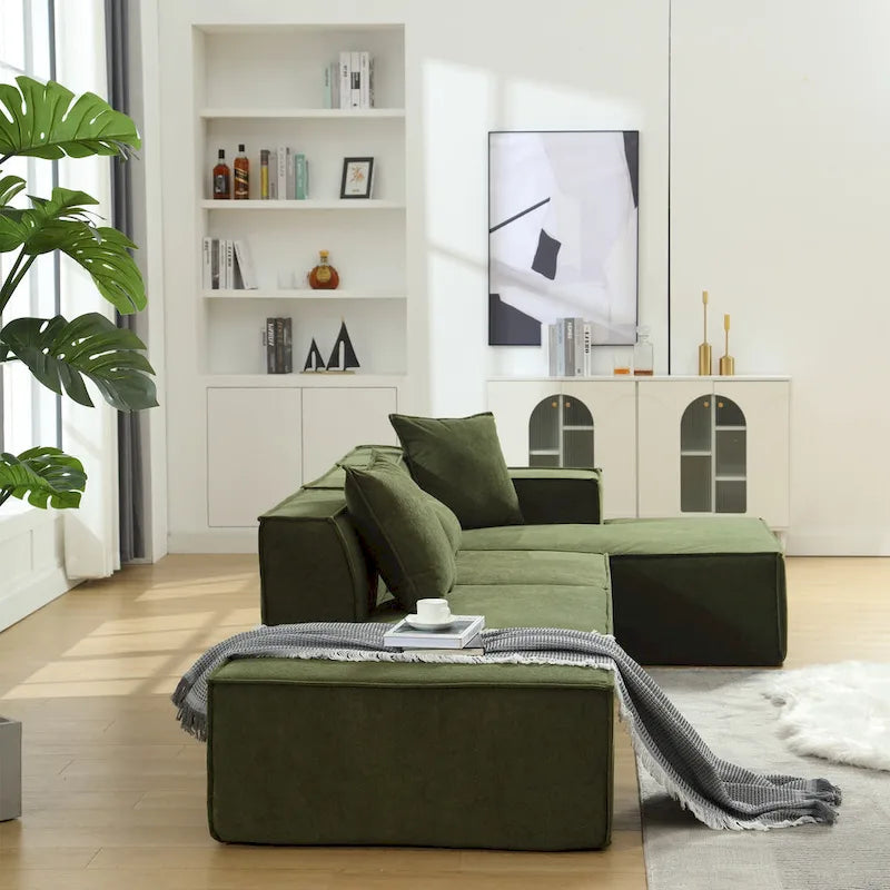 Canapé sectionnel vert 129,5 places en forme de L, modulable, minimaliste, avec méridienne, conception polyvalente à combinaison libre