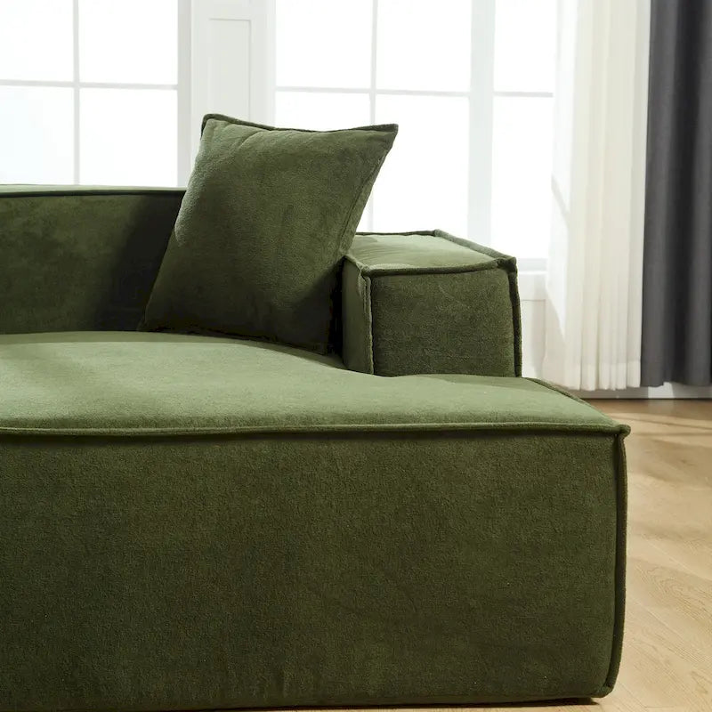 Canapé sectionnel vert 129,5 places en forme de L, modulable, minimaliste, avec méridienne, conception polyvalente à combinaison libre