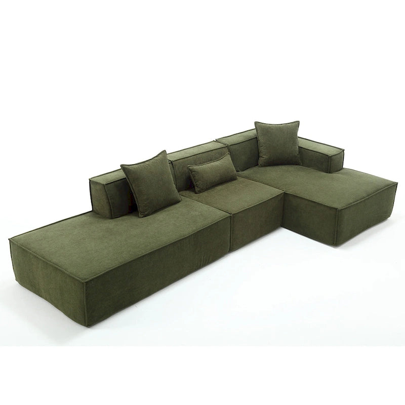 Canapé sectionnel vert 129,5 places en forme de L, modulable, minimaliste, avec méridienne, conception polyvalente à combinaison libre