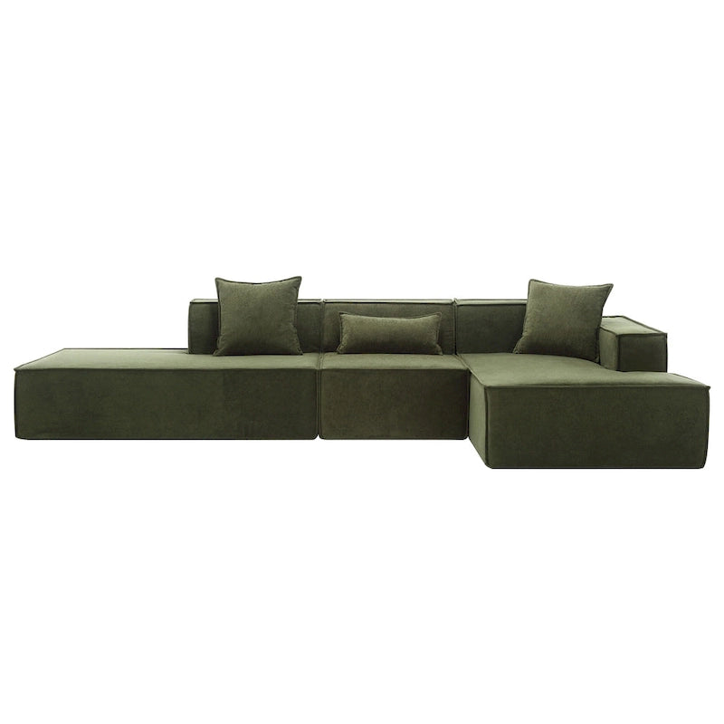 Canapé sectionnel vert 129,5 places en forme de L, modulable, minimaliste, avec méridienne, conception polyvalente à combinaison libre