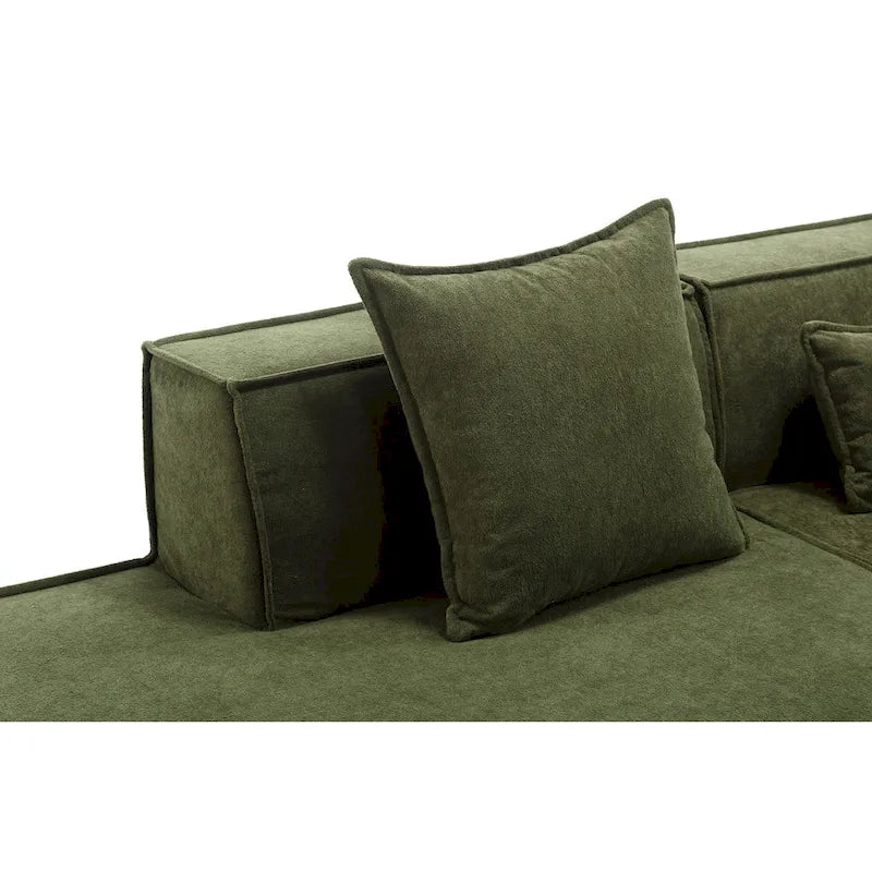 Canapé sectionnel vert 129,5 places en forme de L, modulable, minimaliste, avec méridienne, conception polyvalente à combinaison libre