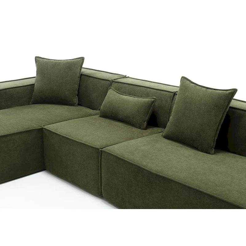 Canapé sectionnel vert 129,5 places en forme de L, modulable, minimaliste, avec méridienne, conception polyvalente à combinaison libre