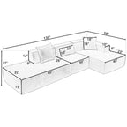 Canapé sectionnel vert 129,5 places en forme de L, modulable, minimaliste, avec méridienne, conception polyvalente à combinaison libre