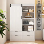 47.24 Armoire Moderne avec Penderie, Tiroirs et Étagères Ouvertes pour Chambre à Coucher
