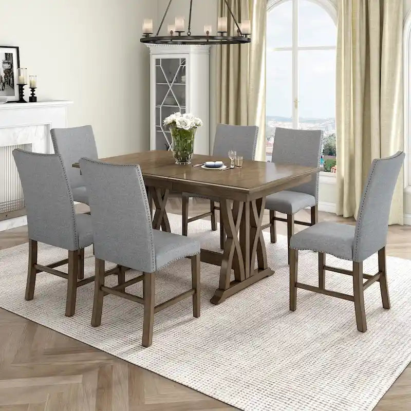 Ensemble de 7 pièces de salle à manger en bois avec table extensible et 6 chaises