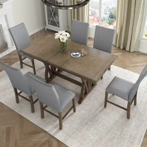 Ensemble de 7 pièces de salle à manger en bois avec table extensible et 6 chaises