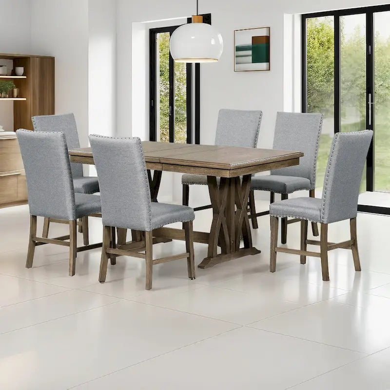 Ensemble de 7 pièces de salle à manger en bois avec table extensible et 6 chaises