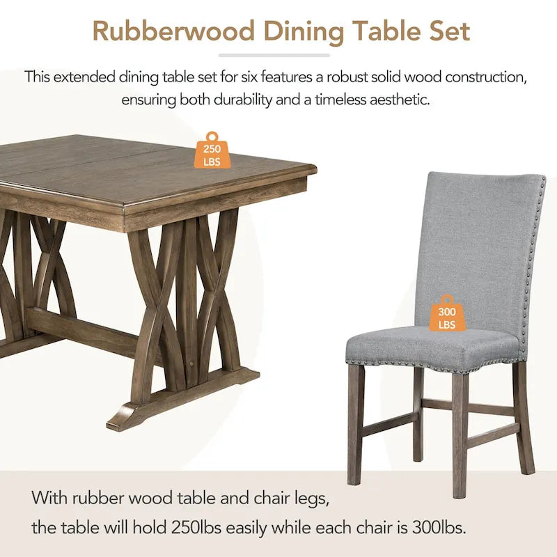 Ensemble de 7 pièces de salle à manger en bois avec table extensible et 6 chaises