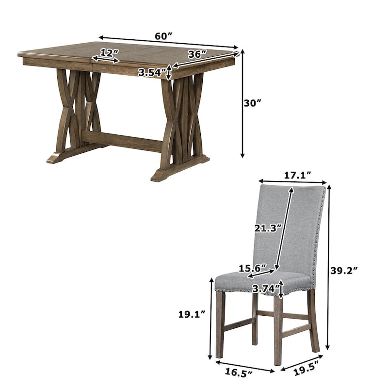 Ensemble de 7 pièces de salle à manger en bois avec table extensible et 6 chaises