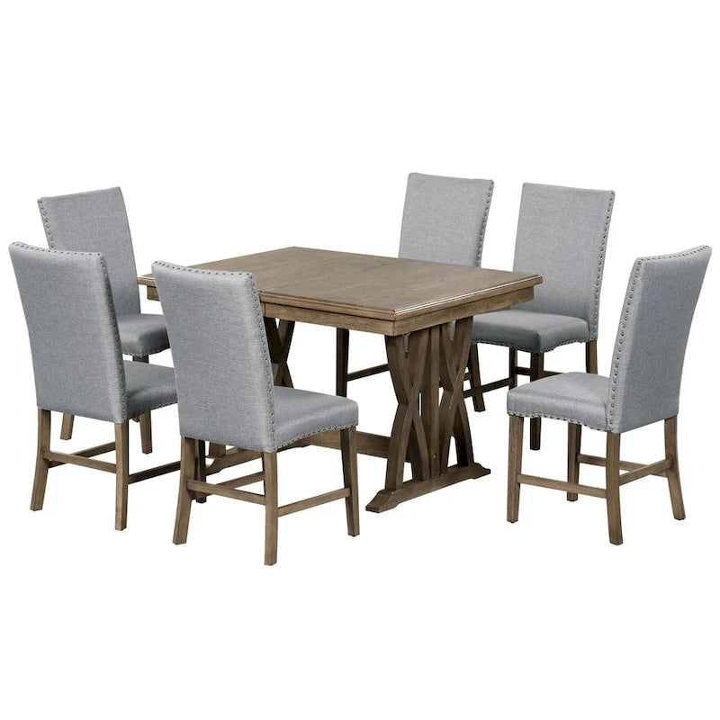 Ensemble de 7 pièces de salle à manger en bois avec table extensible et 6 chaises