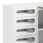 Bureau de manucure en L à 5 tiroirs avec tabouret rembourré et lampe LED