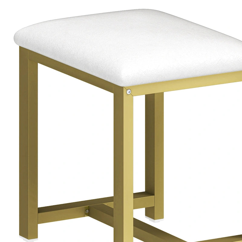 Bureau de manucure en L à 5 tiroirs avec tabouret rembourré et lampe LED