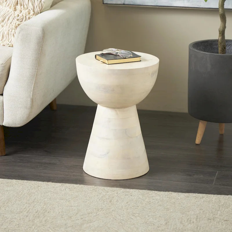 Table d'appoint latérale en bois de manguier – Crème – Décor Roche River
