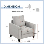 Fauteuil contemporain Rowan avec accoudoirs évasés, pieds effilés en bois massif, fauteuil simple rembourré en tissu par