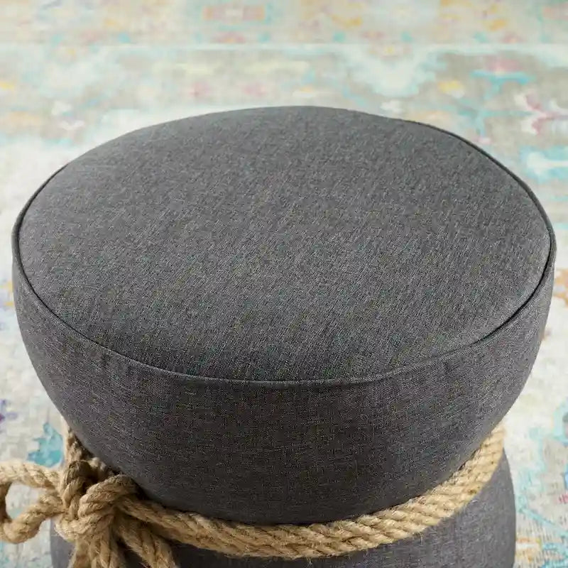 Pouf en tissu tapissé à corde nautique Beat