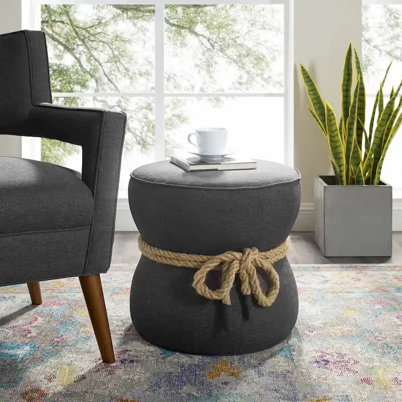 Pouf en tissu tapissé à corde nautique Beat