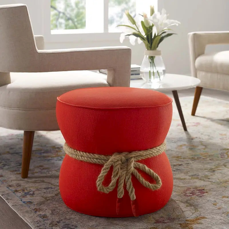 Pouf en tissu tapissé à corde nautique Beat