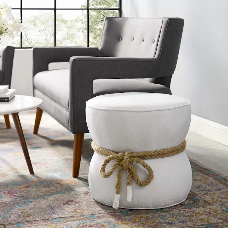 Pouf en tissu tapissé à corde nautique Beat